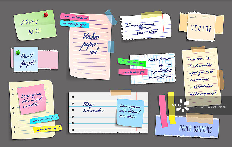 纸质便签贴纸和胶带套装图片素材