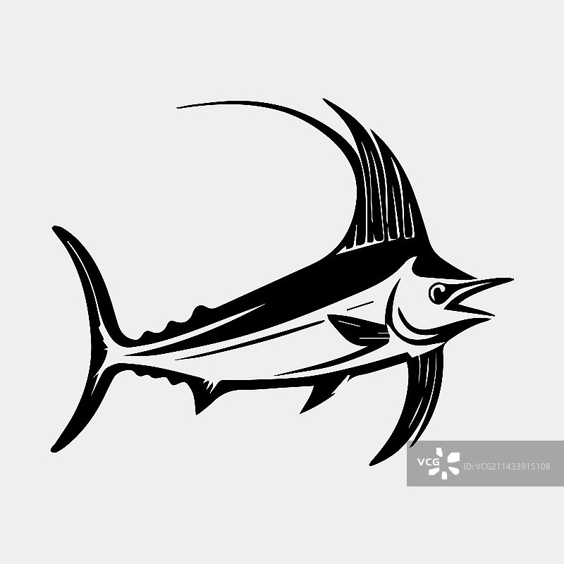 黑色马林鱼钓鱼Logo（隔离式）图片素材