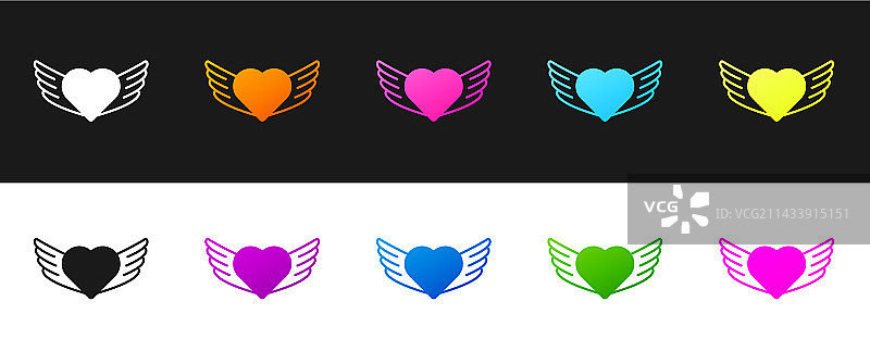 黑色背景上的带翅膀的心形图标图片素材