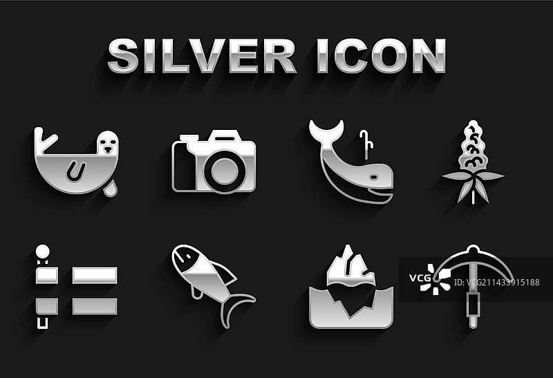 鱼、羽扇豆、镐和冰山旗帜图片素材