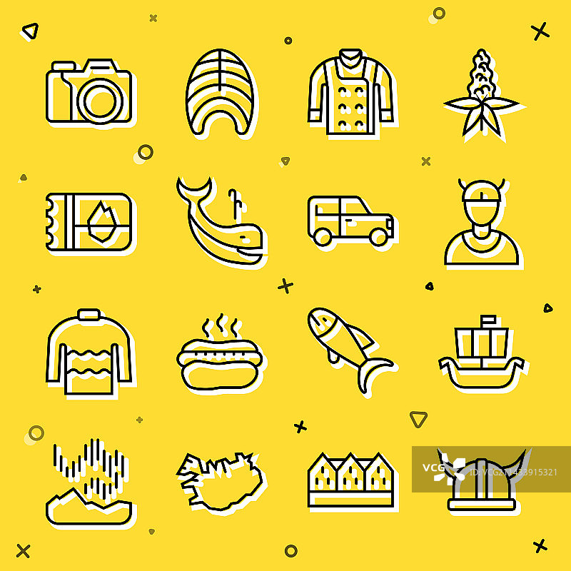 带角头盔维京人船只龙头战舰设置图片素材