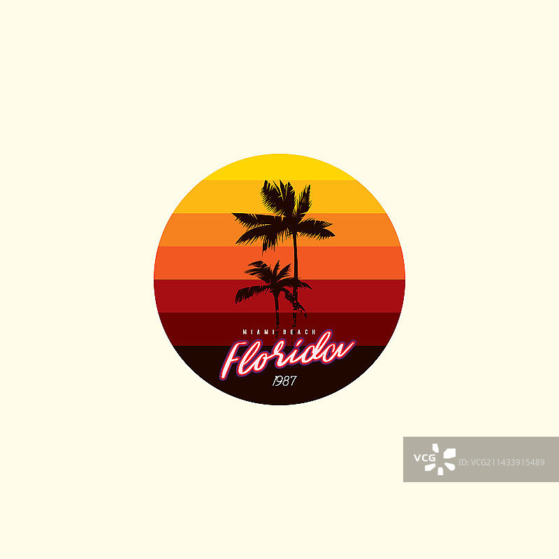 80年代风格的复古圆形日落图片素材