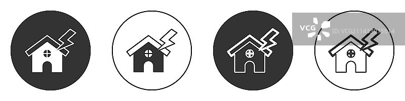 白色背景上孤立的黑色房屋和闪电图标图片素材