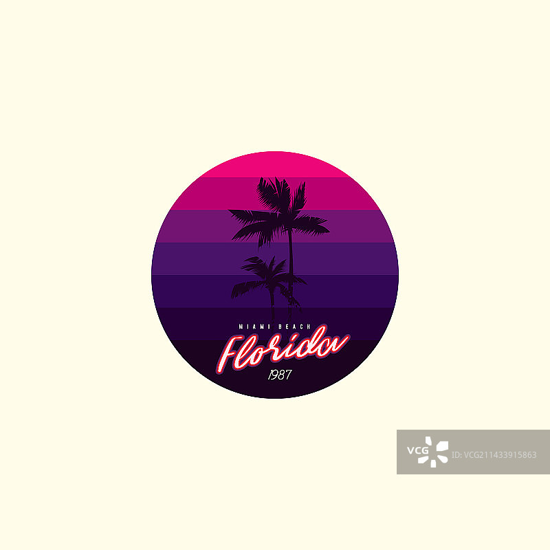 80年代风格的复古圆形日落图片素材