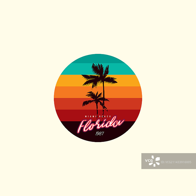 80年代风格的复古圆形日落图片素材