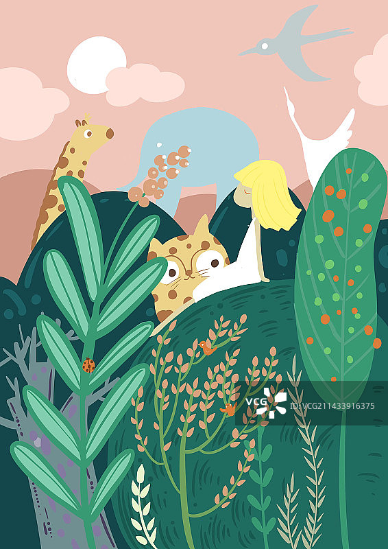 人与自然清新治愈类插画图片素材