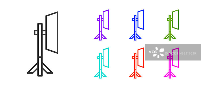 柔光箱中的黑色线条演播室灯泡图标图片素材