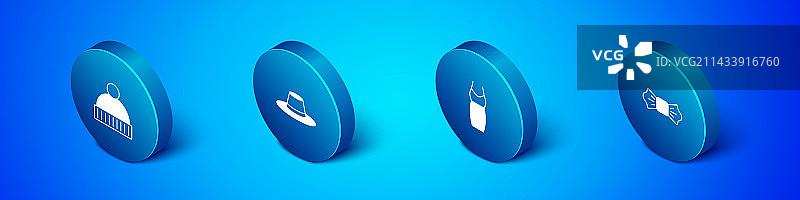 2.5D等距帽子女人连衣裙蝴蝶结组合图片素材