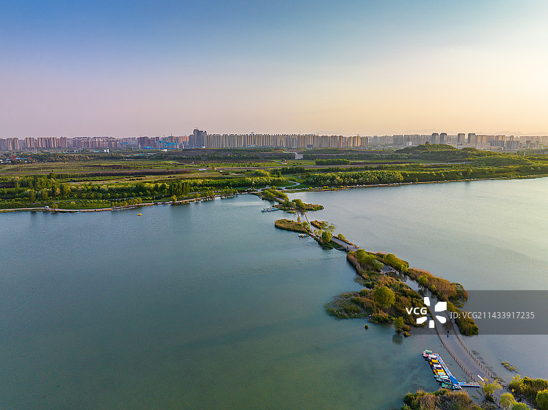 航拍滹沱河落日风光图片素材