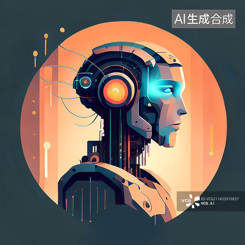 【AI数字艺术】智能机器人互联网大数据科技丙烯质感插画图片素材