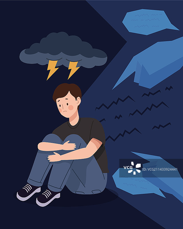 男人患有雷电恐惧症图片素材