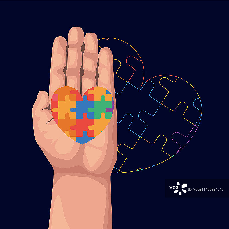 手持爱心拼图图片素材