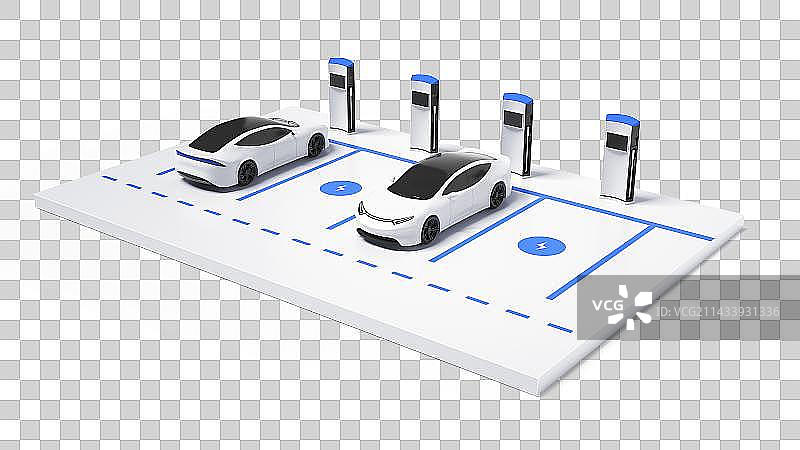 3D电动新能源车充电站微场景图片素材