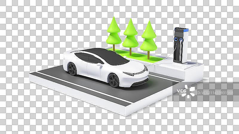 3D电动新能源车充电站微场景图片素材
