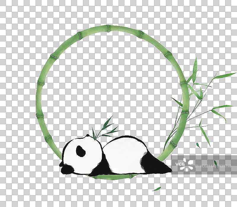 熊猫竹子圆形边框素材图片素材