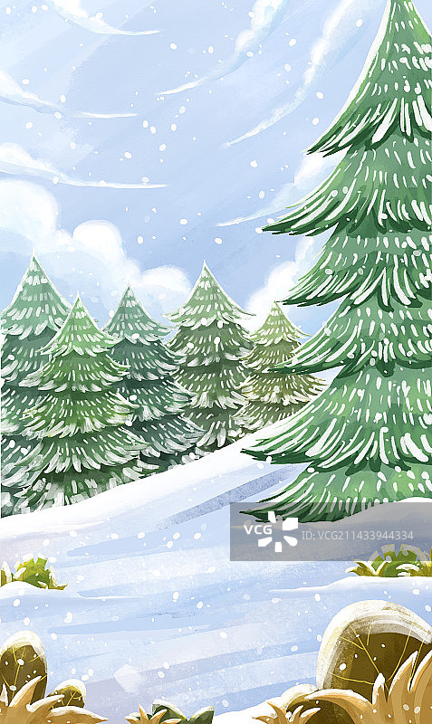 森林户外下雪场景插画图片素材