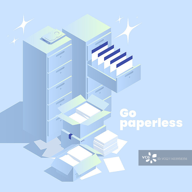 无纸化办公2.5D概念图片素材