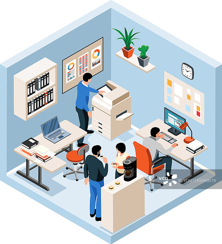 隔离的办公室人员2.5D模型图片素材