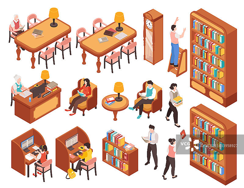图书馆2.5D素材图片素材