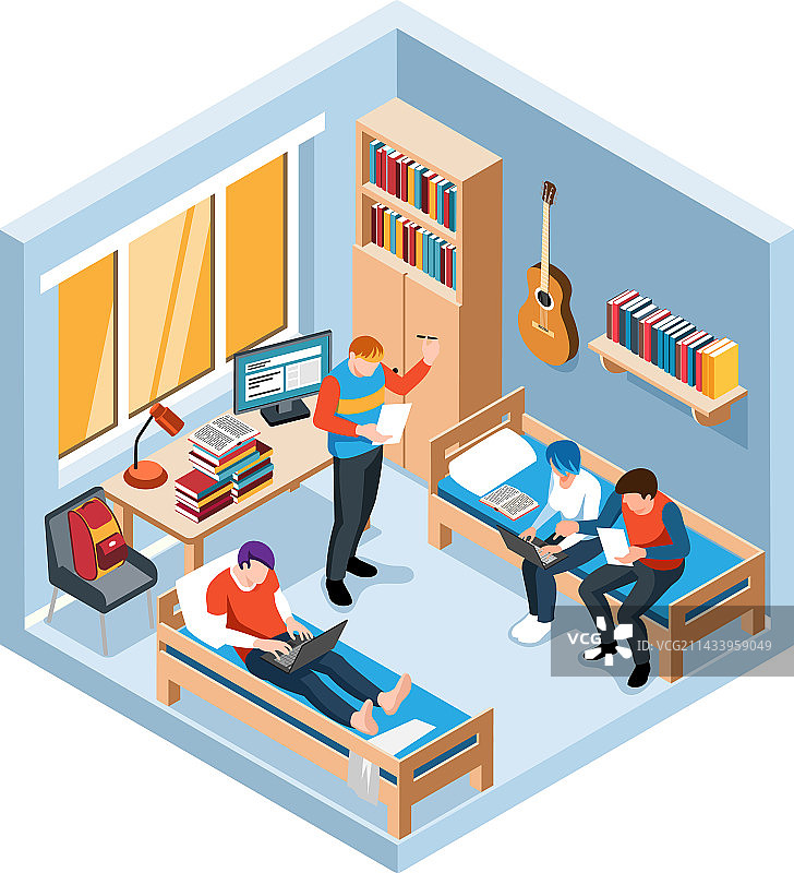 学生宿舍房间2.5D模型图片素材