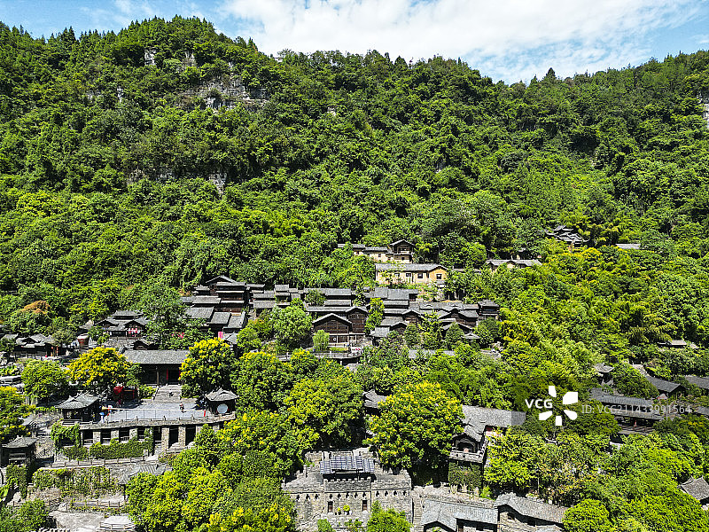 湖北宜昌三峡人家景区航拍视角壮美风景图片素材
