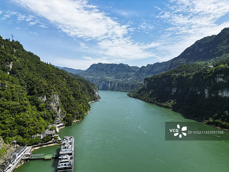 湖北宜昌三峡人家景区航拍视角壮美风景图片素材