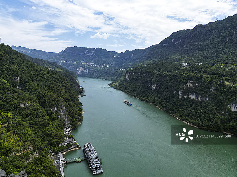 湖北宜昌三峡人家景区航拍视角壮美风景图片素材