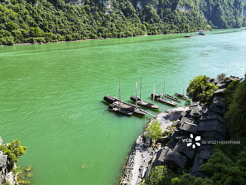 湖北宜昌三峡人家景区航拍视角壮美风景图片素材