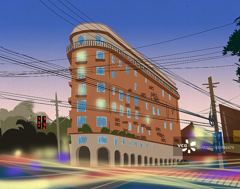 北上广深大城市都市基础建设户外街道马路上海风景景色景点景区古建筑老房子夜景插画图片素材