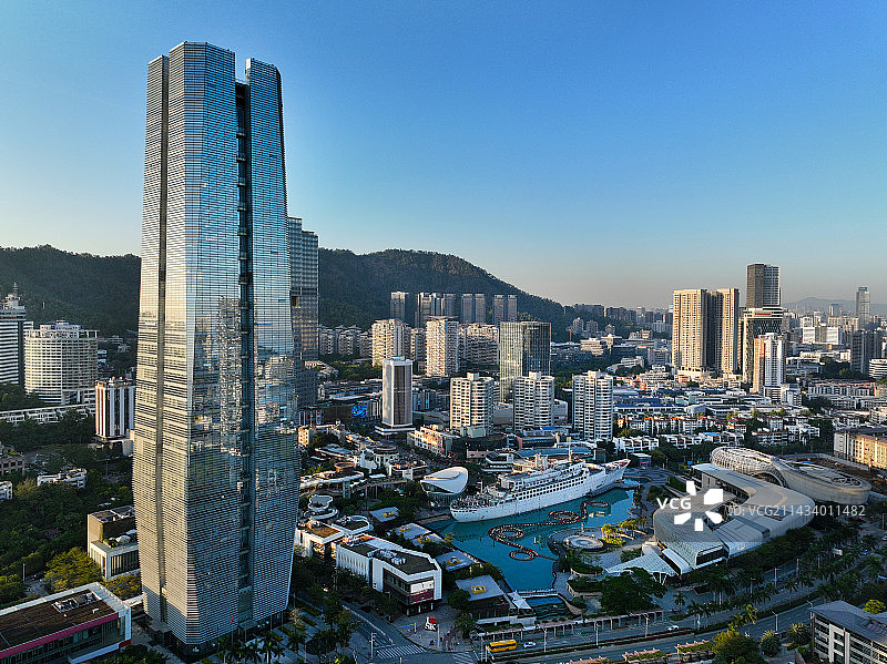 广东省深圳市南山区蛇口女娲滨海公园海上世界航拍图片素材