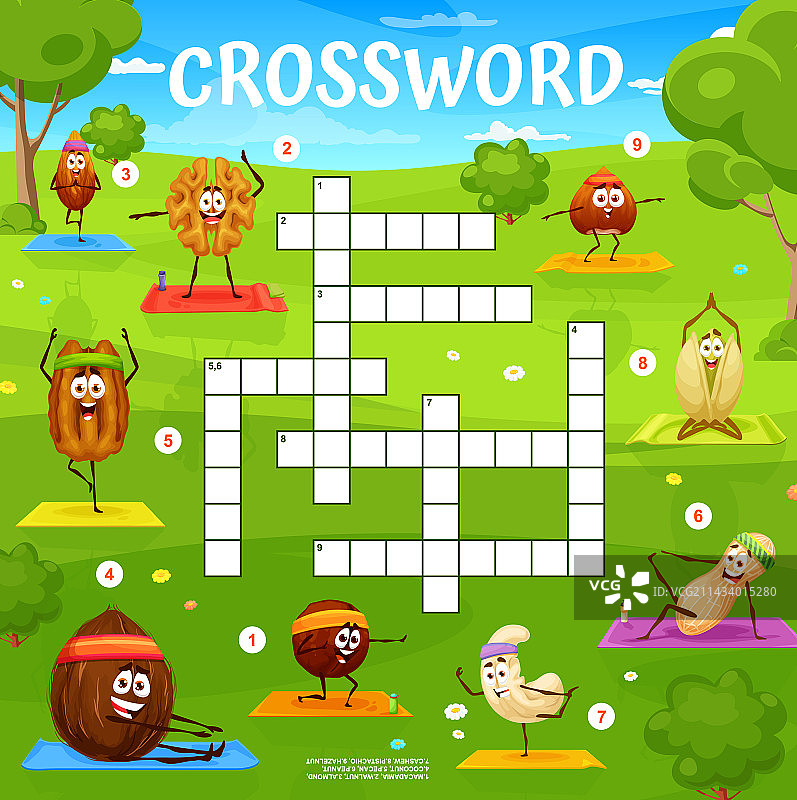 卡通坚果角色在草地上做瑜伽图片素材