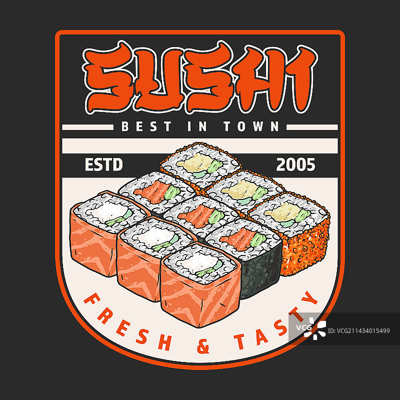寿司菜单复古彩色徽章图片素材