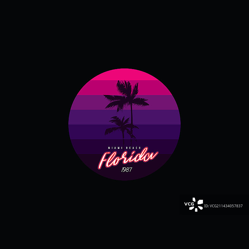 80年代风格的复古圆形日落图片素材