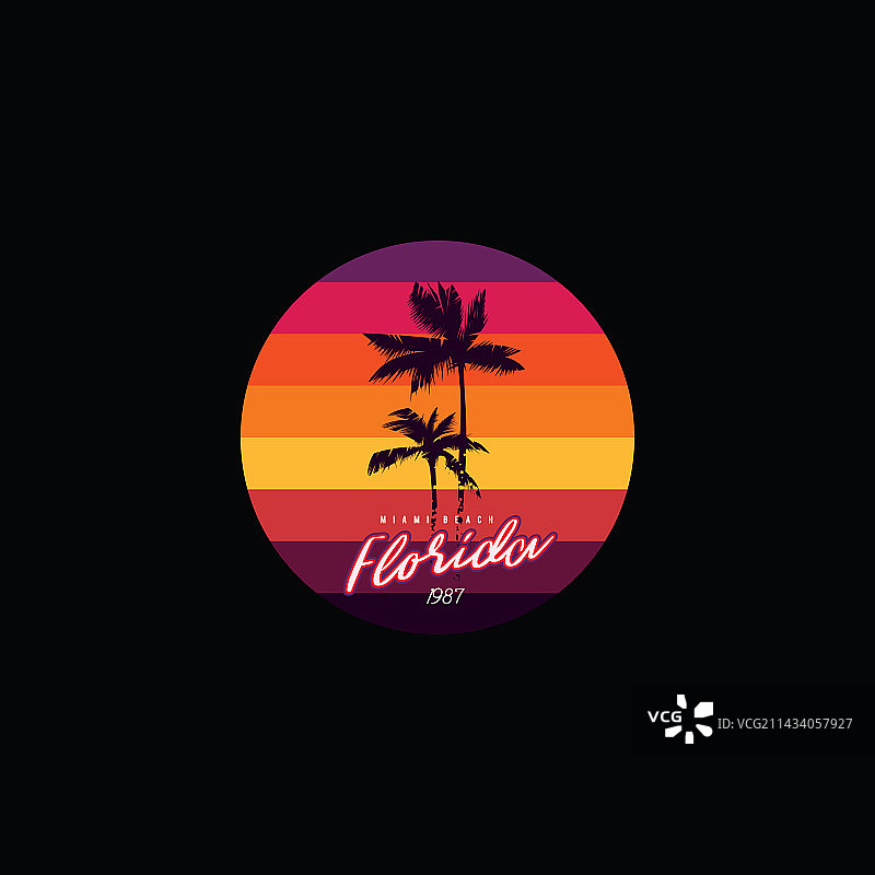 80年代风格的复古圆形日落图片素材