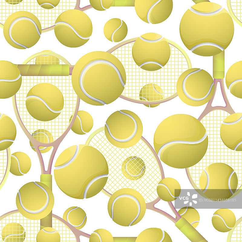 黄色网球和球拍无缝图案图片素材