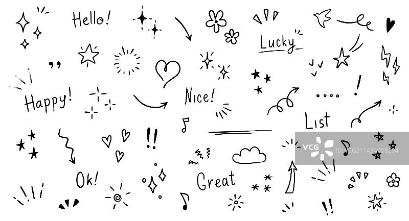 可爱涂鸦闪光笔线条元素图片素材