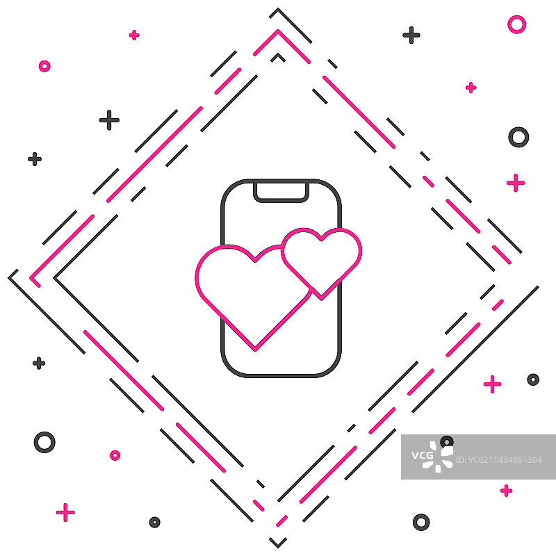 线条约会App在线移动概念图标图片素材