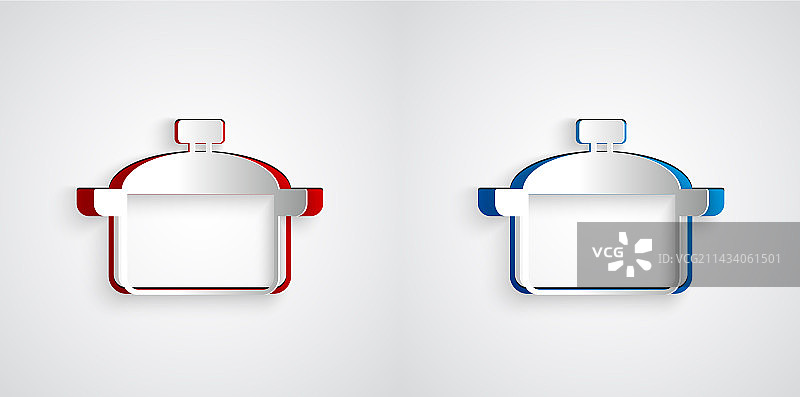 灰色背景上的剪纸风格烹饪锅图标图片素材