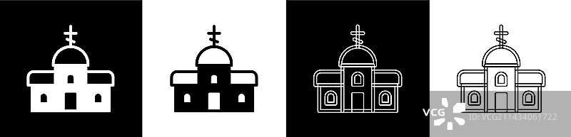 黑色背景教堂建筑图标套装图片素材