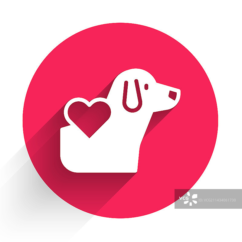 带长阴影的带有狗的白色心形图标图片素材