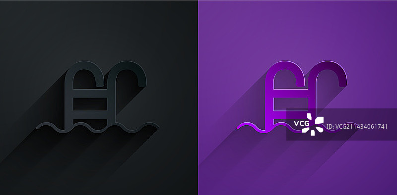 带梯子的游泳池剪纸风格图标图片素材