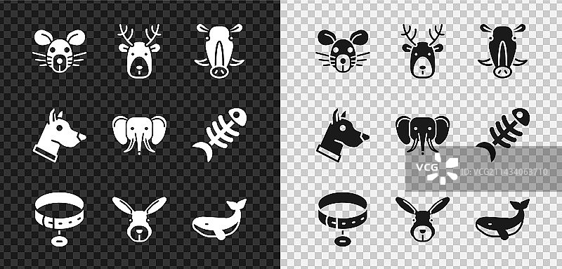 老鼠头鹿角野猪项圈组合图片素材