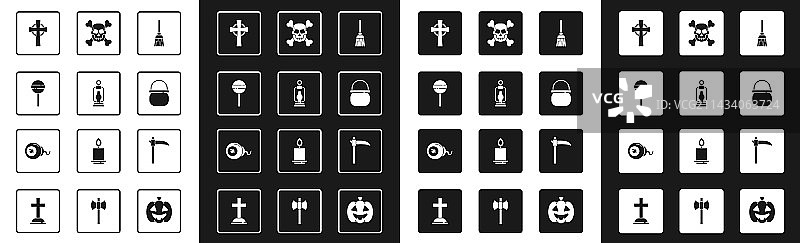 女巫扫帚、露营灯和棒棒糖素材图片素材