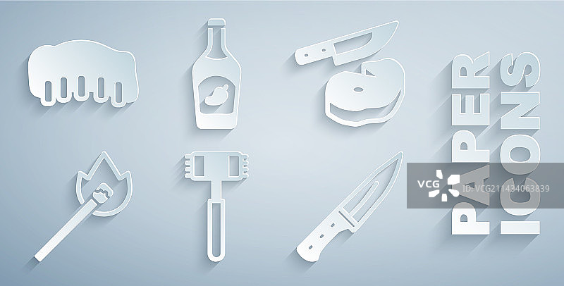 厨房锤子、牛排、肉与燃烧的刀图片素材