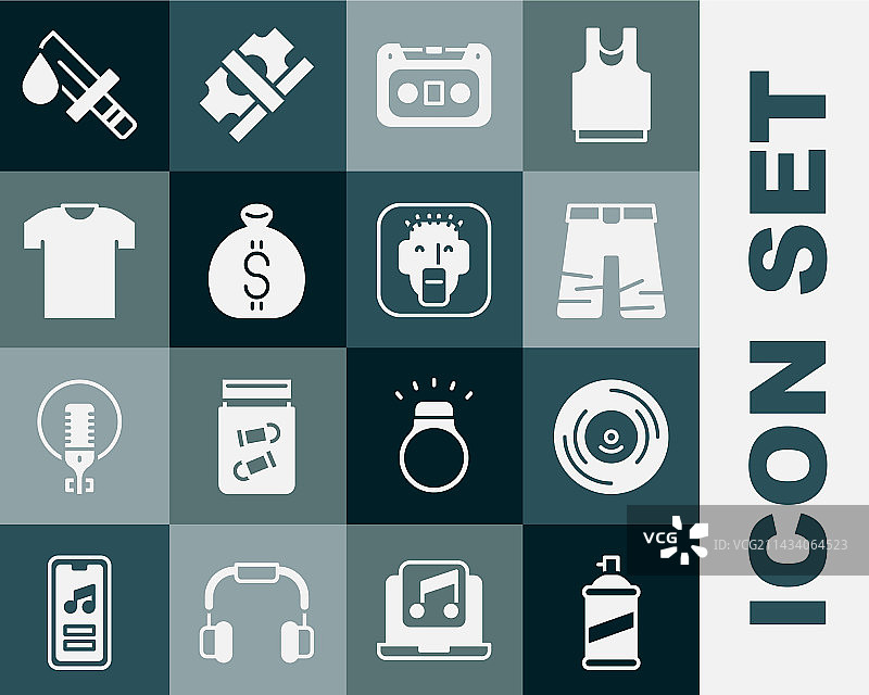 喷漆罐、黑胶唱片、阔腿裤复古套装图片素材