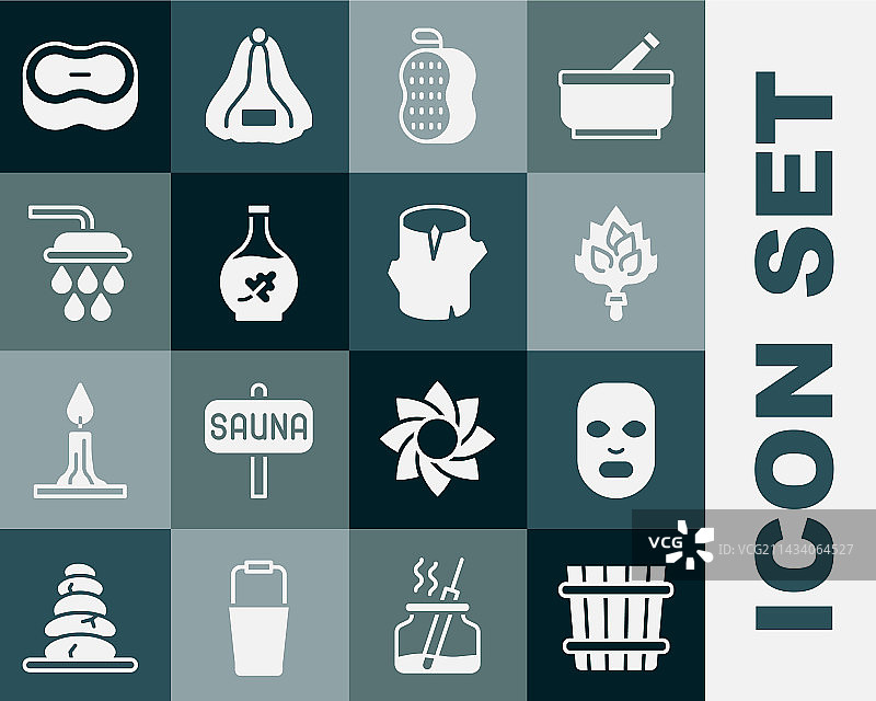 桑拿、水桶、面部化妆面膜和扫帚素材图片素材