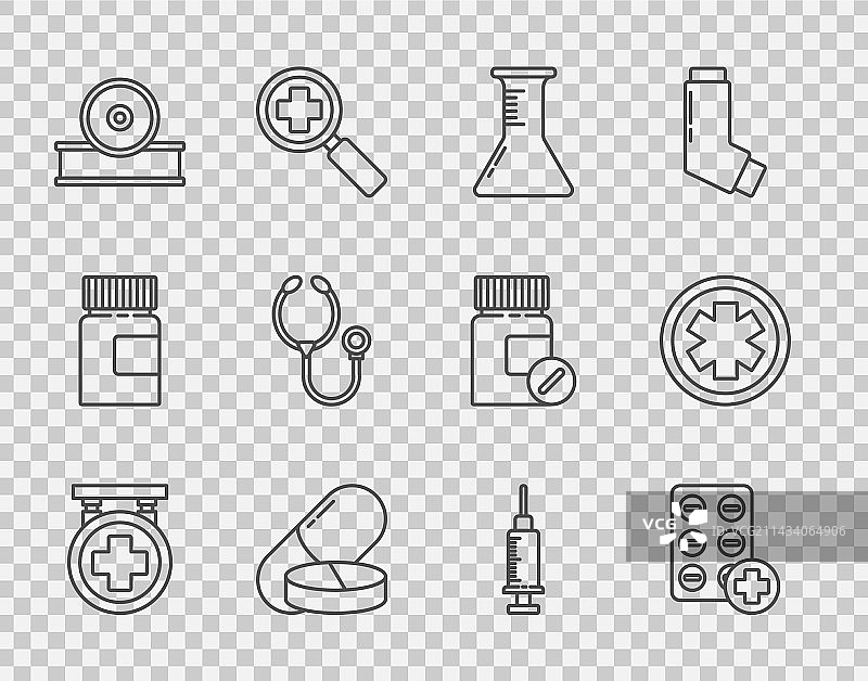 医院标牌和试管烧瓶线条组合图片素材