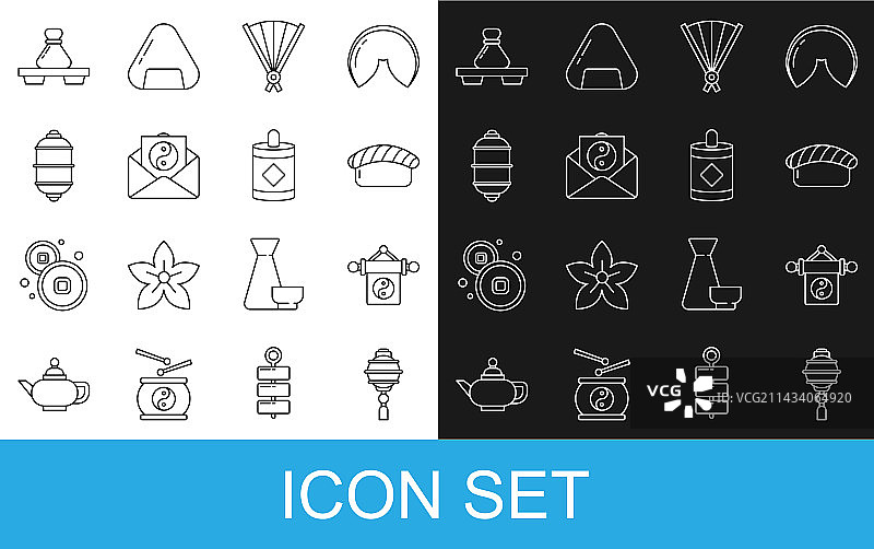 中式纸灯笼、阴阳图案和寿司图片素材