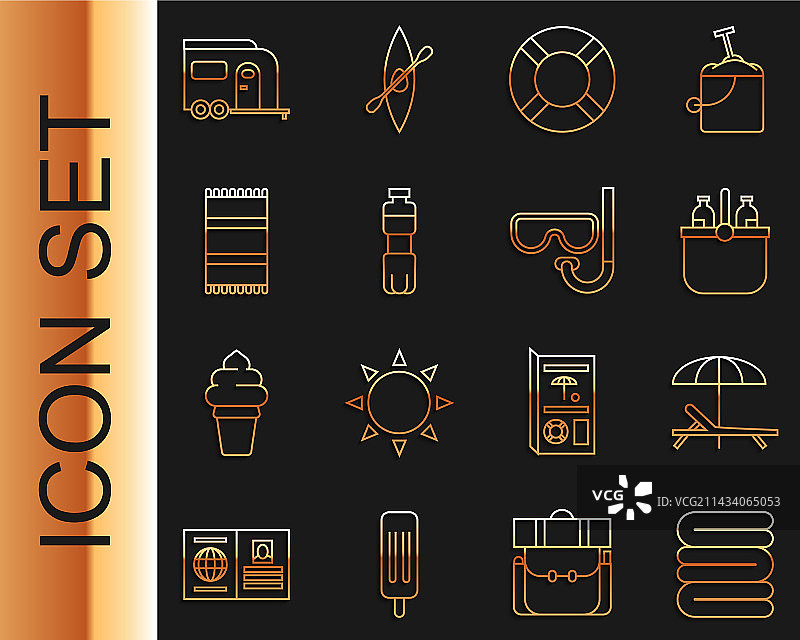 叠放毛巾沙滩椅遮阳伞保温箱线稿图片素材