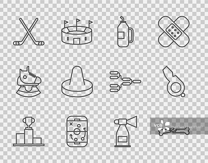 曲棍球和体育比赛获胜者领奖台线条集合图片素材